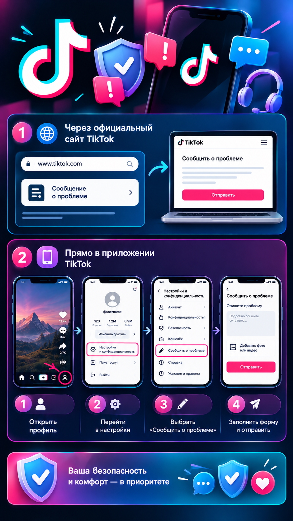 как кинуть жалобу в тик ток