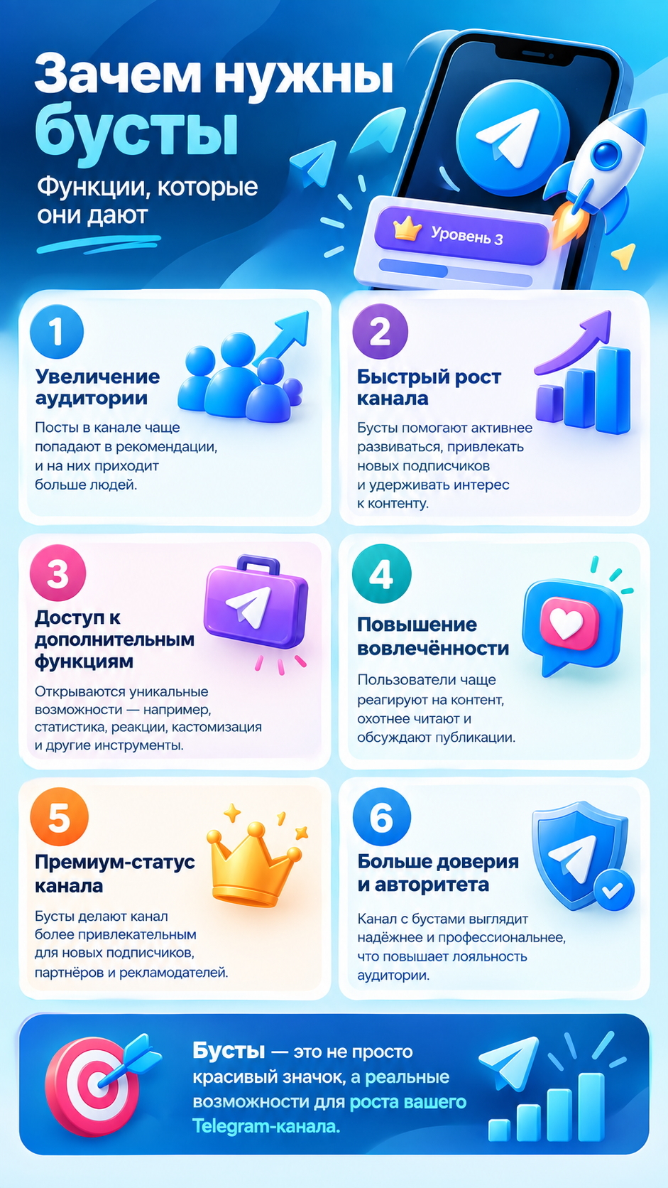какие бывают уровни буста телеграм канала